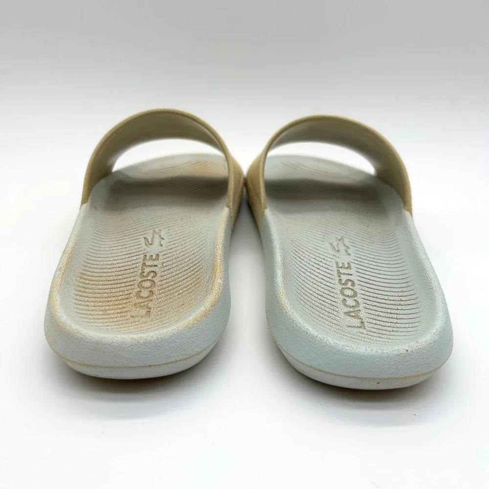 Lacoste Slide Sandals Men 10 Cream Grey Croc Logo Sporty Casual Summer Shoes VTG